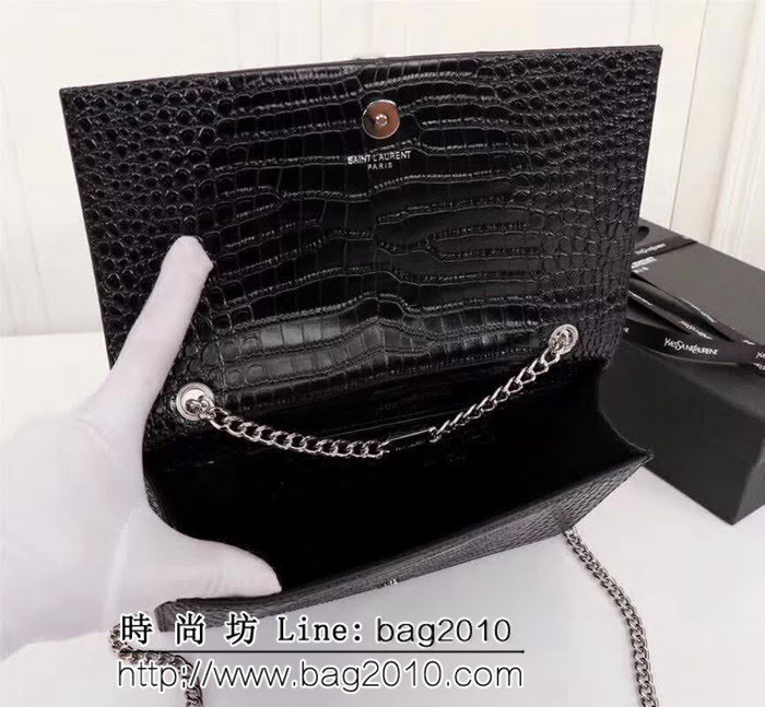 YSL聖羅蘭 經典銀扣 鱷魚紋牛皮 時尚流蘇包 26700 YAS1126